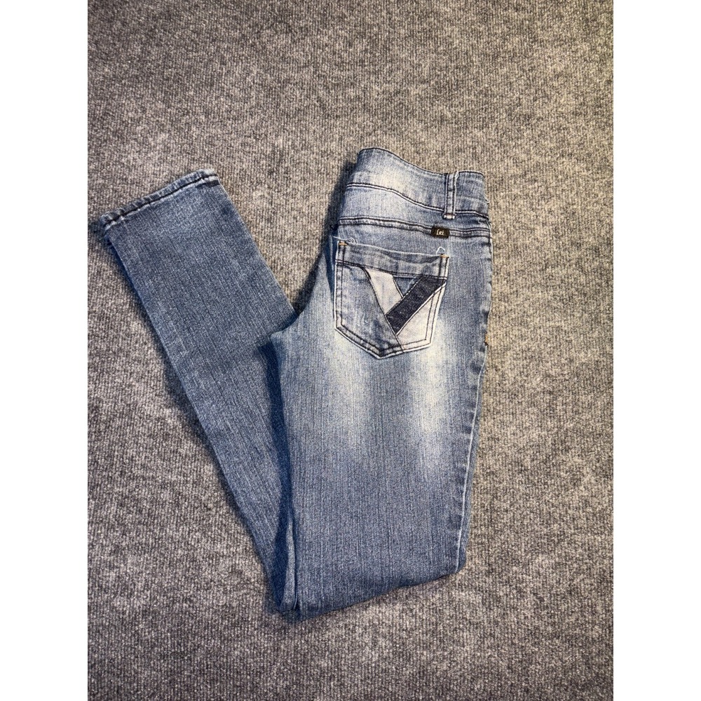 LEI Ashley Skinny Jeans Womens 3 Blue‎ Denim Regular Fit Low Rise 2-Button Fly